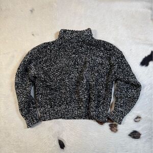 Zara Chunky Knit Sweater M | Black White Marled Oversized Cozy Pullover